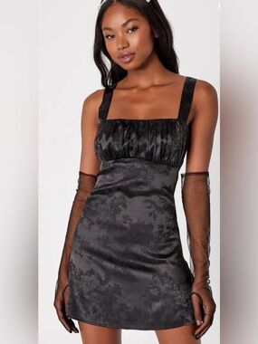 Lulus Exquisite Outlook Black Floral Jacquard Satin Lace-Up Mini Dress